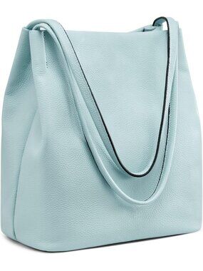 Women's Sky Blue Soft Genuine Leather Tote Purses with Top Magnetic Snap Closure